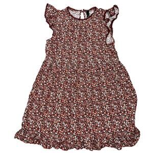 Wild Fable Women's Brown Floral Flutter Short Sleeve Trapeze Dress - Med - NWT